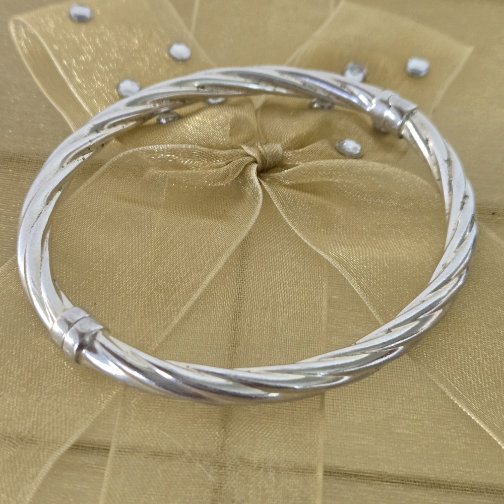 925 Sterling Silver Twisted Rope Hinged Bangle Bracelet
